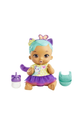 My Garden Baby Yavru Kedi Bebeğimin Bakım Zamanı - Mavi Saçlı Bebek (30 Cm), Tekrar Kullanılabilen Bebek Bezi, Önlüğü, Biberonu ve Aksesuarlarıyla, 3