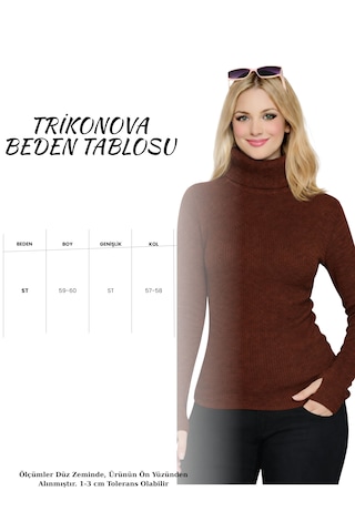 Trikonova Balıkçı Yaka Parmak Detaylı Kahverengi