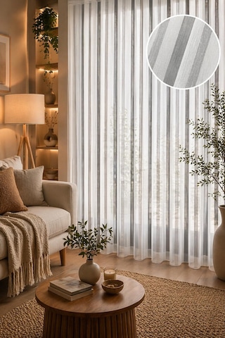 Yeni Sezon Soft Bambu Model Tül Perde Kırışmaz 1/2 Seyrek Pileli Modern-şık Tasarım Ekru