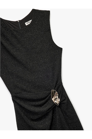 Koton Metal Aksesuarlı Slim Fit Kolsuz Bisiklet Yaka Uzun Elbise Siyah 7wak80011fk