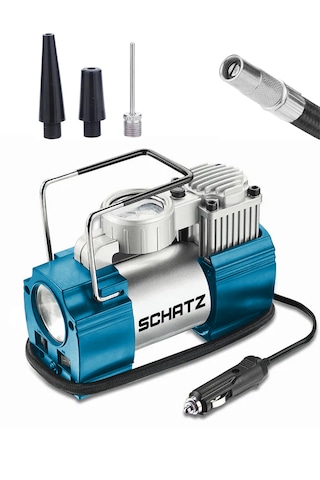 Schatz 12v 150 Psi Işıklı Bakır Sargılı Çakmaklık Girişli Mini Hava Kompresörü 35l Mavi