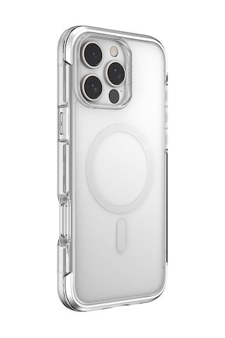 Apple Uyumlu iPhone 16 Pro Kılıf Magsafeli Raptic Air Serisi Airbag Tasarımlı Metal Köşelikli Şeffaf Kapak Gümüş