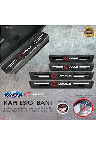 Ford C Max Uyumlu Logolu Karbon Kapı Eşiği Koruyucu Suni Deri 4'lü