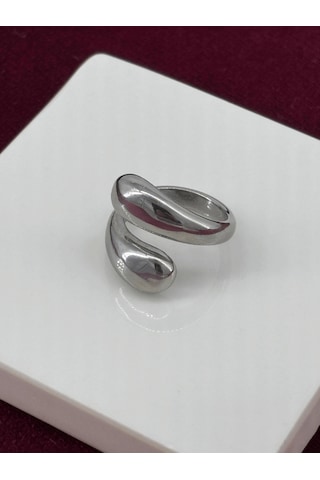 Büyük Çift Damlalı Silver Yüzük Silver