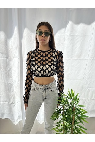 Boutiquen Siyah Örgü Crop Siyah