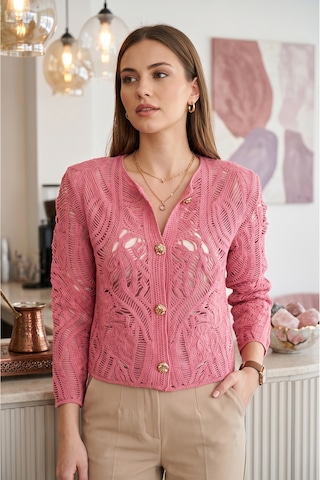 Sayzen Your Shine Dantel Desenli Gold Düğmeli Basic Ceket Gül