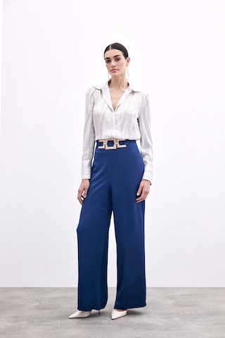 Sateen Bel Kemerli Saten Krep Pantolon - Lacivert-135973 Lacivert