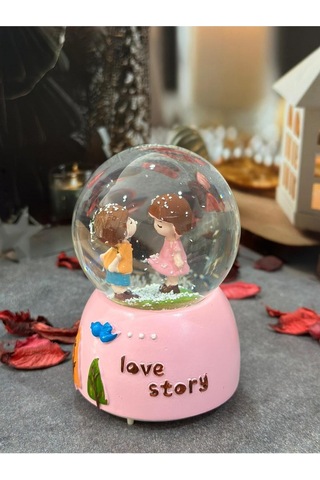 Romantik Sevgililer Kar Küresi Işıklı Müzikli Orta Boy