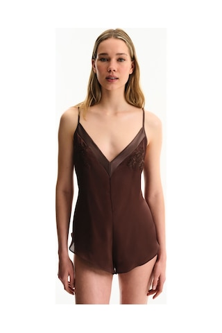 Penti Kahverengi Saten Chiffon Teddy Tulum