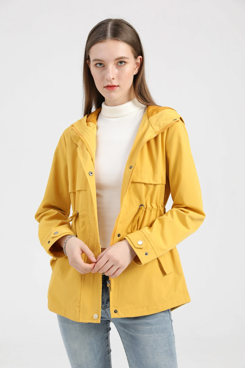 Kadınlar İçin Orta Uzunlukta Kapüşonlu Uzun Kollu Trençkot Mor