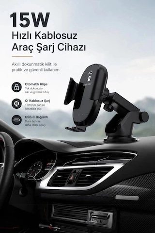 Premium Torima Kablosuz Hızlı Şarj Araç Şarj Cihazı D3-15w Siyah Pratik Taşıt Kullanışlı