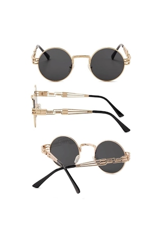 Retro Steampunk Yuvarlak Metal Güneş Gözlüğü Erkekler Ve Kadınlar İçin Bahar Bacak Renkli Gözlük Uv400 N4 Altın Gri