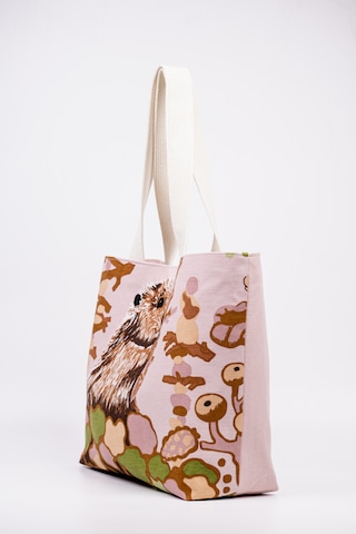 Fabric Craft Bag Omuz Çanta Desenli Keten Pembe - Yeşil
