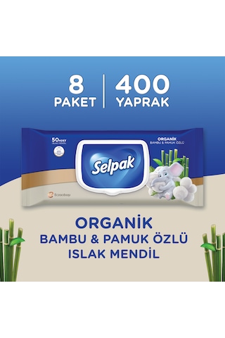 Selpak Organik Bambu Ve Organik Pamuk Özlü Islak Mendil 8'li