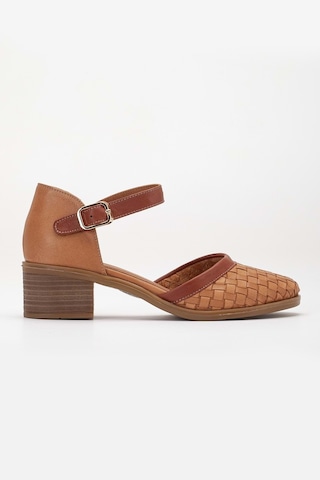 Analin Shoes Kadın Hakiki Deri Burnu Kapalı Örgülü Sandalet Taba