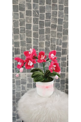 Yapay Saksılı Çiçek - Saksılı Orkide - Hediye Çiçek, Anneler Günü, Doğum Günü Çiçeği -35 Cm Fuşya