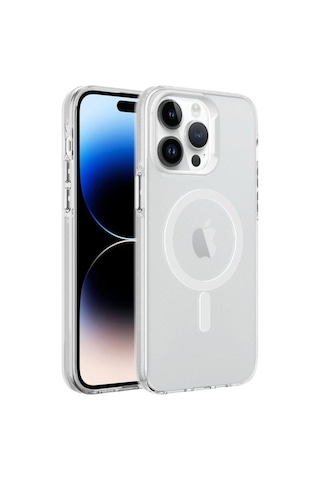 Apple Uyumlu iPhone 14 Pro Max Kılıf Zore M-safe Şarj Özellikli Buzlu Transparan C-pro Sert Kapak Renksiz
