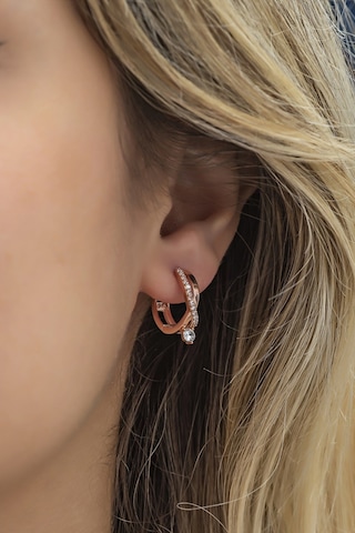 Nereze 925 Ayar Gümüş Rose Tektaş Örgü Küpe