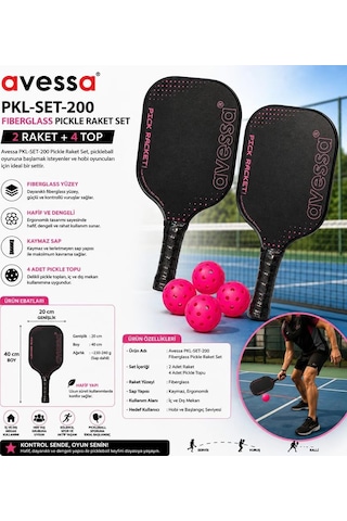 Avessa Pkl-set-200 Fiberglass Pıckle Raket Set Pembe