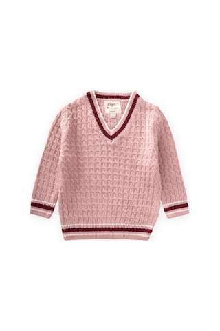 Cigit Saç Örgü V Yaka Kazak 2-9 Yaş Pudra Pembe Pudra Pembe