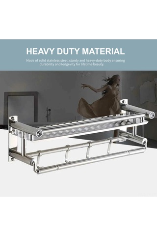 Teltree Paslanmaz Çelik 4 Kancalı Çift Katlı Havlu Askısı - 60cm Delme Aksesuarlı Gümüş