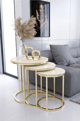 Armoni 3'lü C Zigon Gold Kaplama Krem Mdf Mebran Demonte