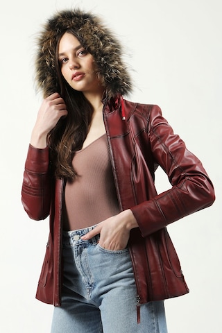 Dericlub Mistral Kadın Kapüşonlu Hakiki Deri Kaban Ök.bordo Ök.bordo Bordo