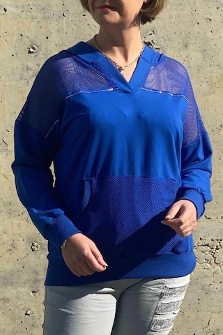 Kadın Saks Mavi File Detaylı Bluz Saks Mavi