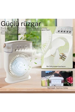 Şarjlı 600 Ml Su Hazneli Taşınabilir Masaüstü Vanilatör Güçlü Fan Ve 2000 Mah Pil Beyaz