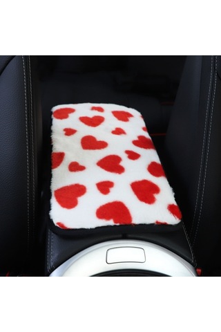 Sones Peluş Kalp Desenli Araç Orta Konsol Kapak Matı 32x19cm Kırmızı