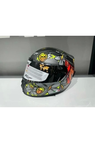 Sway Sw 820 Badboy Full Face Motosiklet Kaskı Gri Sarı Kırmızı