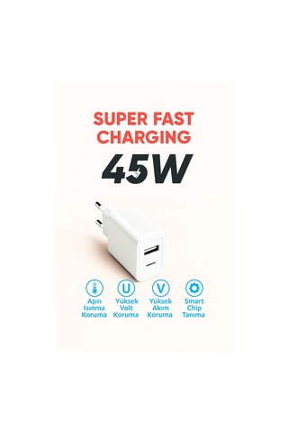 45w Ultra Hızlı Çoklu Portlu Şarj Adaptörü Huaweı Nova Y72 Uyumlu Qc 3.0 + Pd