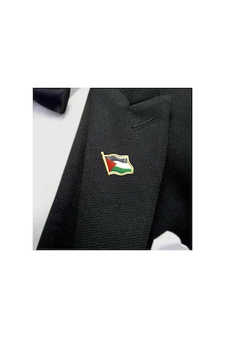 Filistin Bayrağı Kudüs - Palestine Metal Yaka İğnesi Rozet Gümüş 5 Adet Çok Renkli
