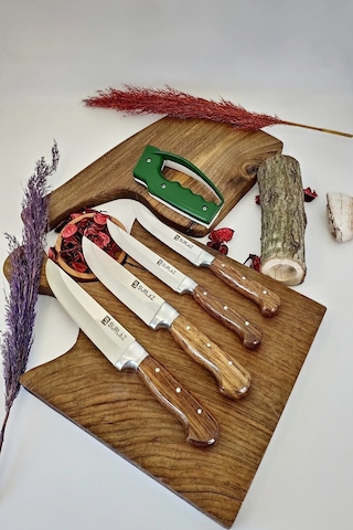 Sürmene 4'lü Mutfak Bıçak Seti Kasap Bıçağı Ahşap