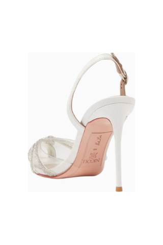 Nicoli Angelica 95 Crystal Slingback Pumps, Beyaz Pvc-deri, 95mm Topuk, El Işçiliği Lüks Tasarım