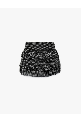 Koton Slim Fit Kemerli Kat Kat Volümlü Fırfırlı Puantiyeli Tül Mini Etek Siyah Desenli 6sak10231ek