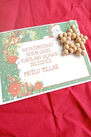 25 Adet Naturel Yıldız Anahtarlık - Ahşap Yıldız - Noel Baba Kart