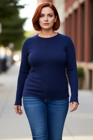 Ersefa Stil Kadın Fitilli Bluz Crop Örme Fitted Kalıp Büyük Beden Lacivert