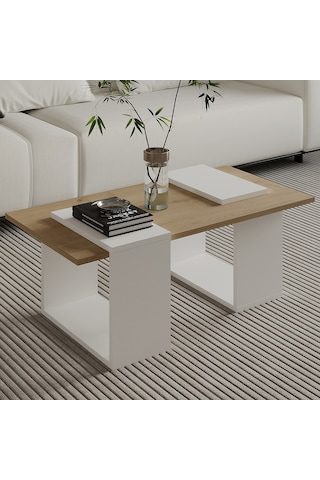 Matris Modern Orta Sehpa Geometrik Tasarım Ve Şık Detaylar Beyaz/safir Meşe