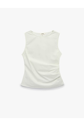 Koton Koton X Şahika Ercümen - Pamuklu Slim Fit Bisiklet Yaka Drape Detaylı Kolsuz Bluz Turuncu Desenli 6sak30148ew