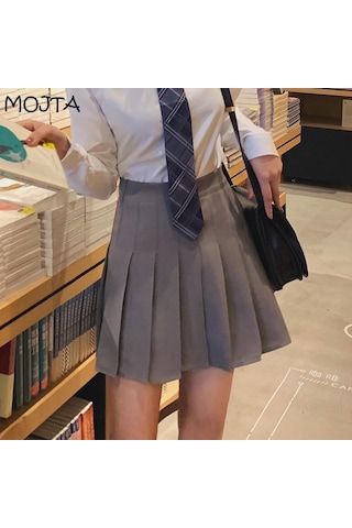 Gri Yaz Kadın Pileli Etekler Bayan Mini Etekler Yüksek Bel Beyaz Siyah Etekler Tatlı Kız Etekler Gri