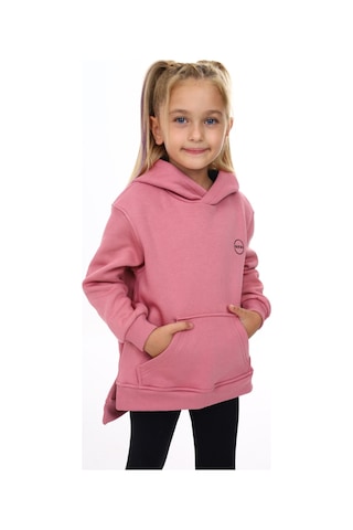 Toontoy Kız Çocuk Oversize Kapüşonlu Cepli Nakış Baskılı Yırtmaçlı Sweatshirt - 3 İplik Şardonlu Gül Kurusu