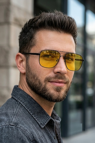 Di Caprio Dc3053ar Modern Square Antifar Polarize Camlı Erkek Güneş Gözlüğü Siyah - Sarı