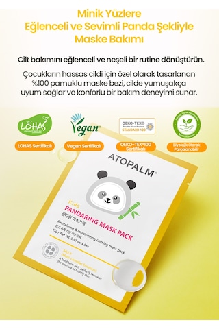 Çocuklara Özel, Nemlendirerek Rahatlatan Yaprak Maske Atopalm Pandaring Mask Pack Kids