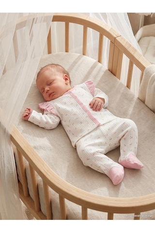 Civil Baby Çiçek Empirme Fırfırlı 1-9 Ay Pijama Takımı - Ekru