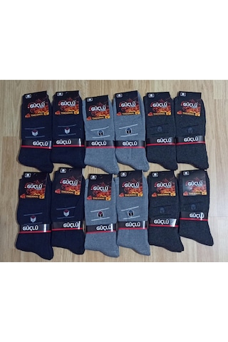 Güçlü Erkek Thermal Havlu Çorap 12 Adet Siyah