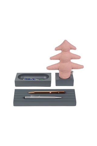Kayigo Woody Gri Üçlü Ofis Seti - Pembe Çam