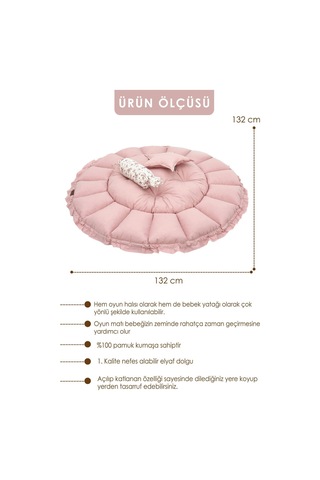 Mordesign Bebek Yatağı Ve Oyun Halısı, Babynest, Yenidoğan Oyun Halısı, Açılır/kapanır Yatak, Bloom Serisi 135 X 135 Pudra