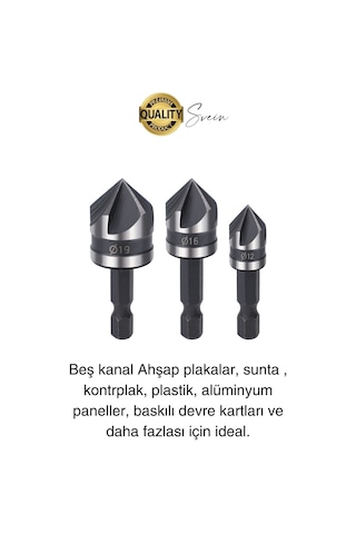 A Kalite 3 Parça Premium Havşa Açma Matkap Ucu Seti Hss Bits Uçlu Paslanmaz Çelik Kalın 12-16-19 Mm