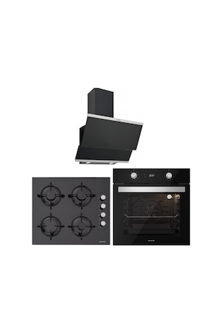 Silverline BO6504B01 - CS5349B01 - 3420 Classy 60 Siyah Cam Ankastre Set